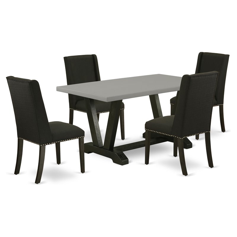 Pemberly Row 5-Piece Wood Dining Table Set in Black and Cement