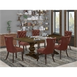 Pemberly Row 7-Piece Kitchen Set in Burgundy and Distressed Jacobean