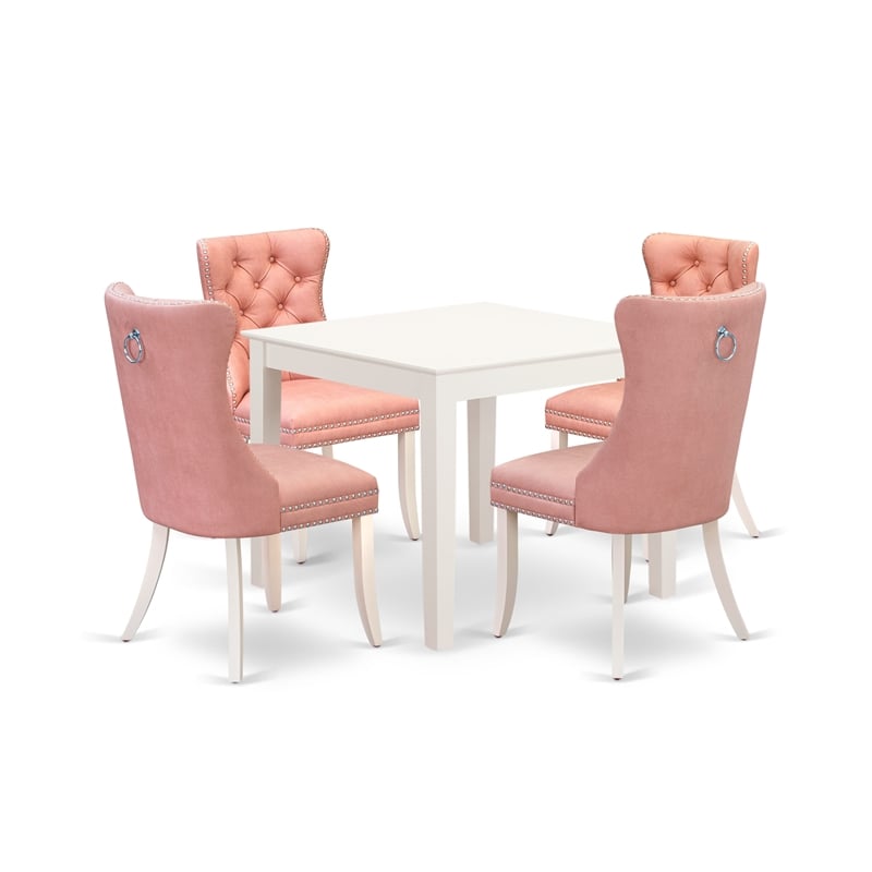 Pemberly Row 5-Piece Dinette Set in Linen White and Beige Red Finish