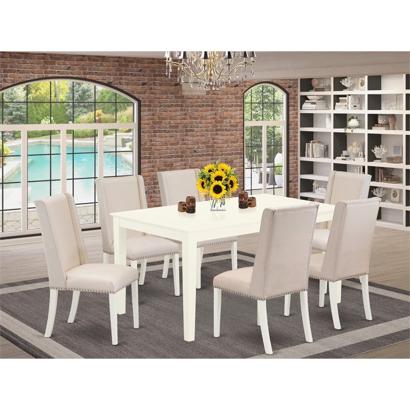 Pemberly Row 7-Piece Dinette Set with Linen Fabric Chairs in Cream