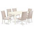 Pemberly Row 7-Piece Dinette Set with Linen Fabric Chairs in Cream