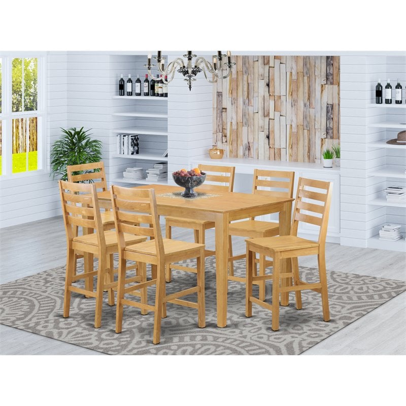 Pemberly Row 7-Piece Counter Height Dining Set in Oak with Rubberwood