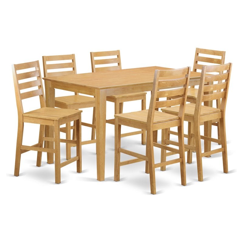 Pemberly Row 7-Piece Counter Height Dining Set in Oak with Rubberwood