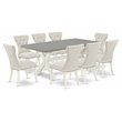 Pemberly Row 9-Piece Dining Set with Cross-Leg Table and Beige Chairs