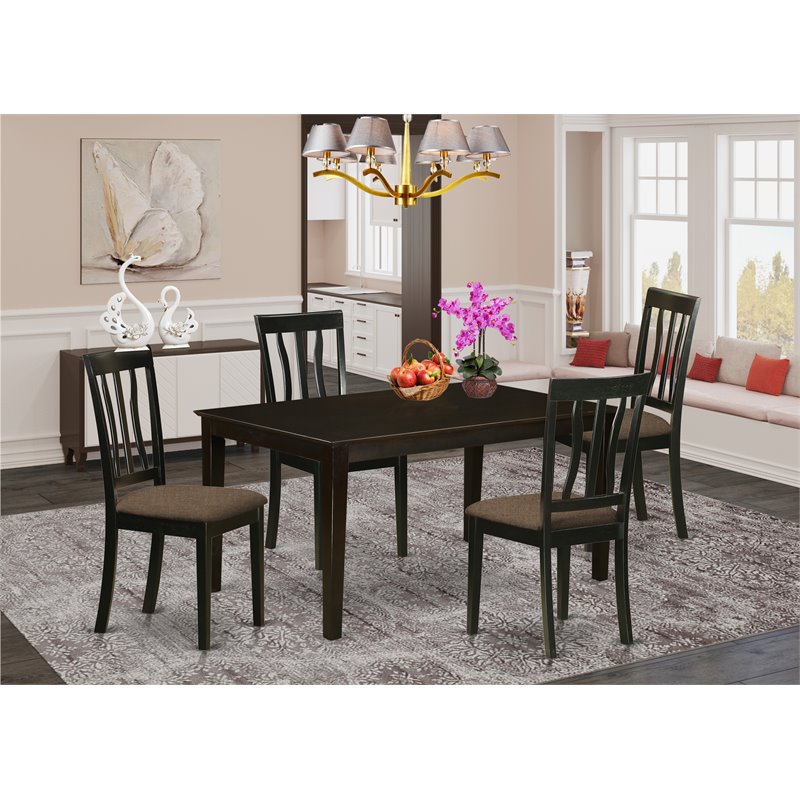Pemberly Row 5-Piece Wood Dining Set with Rectangular Table in Cappuccino