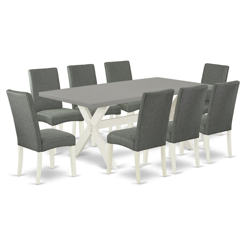 Pemberly Row X-Style 9-Piece Dinette Table Set in Linen White/Gray Finish
