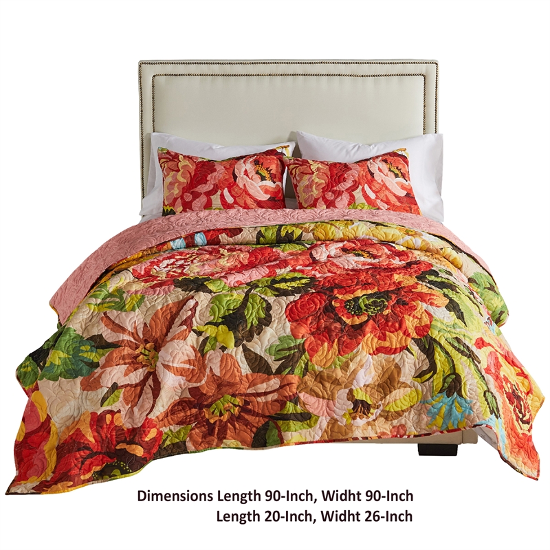 Pemberly Row Dahl 3-Piece Queen Quilt Set with Floral Design in Multicolor