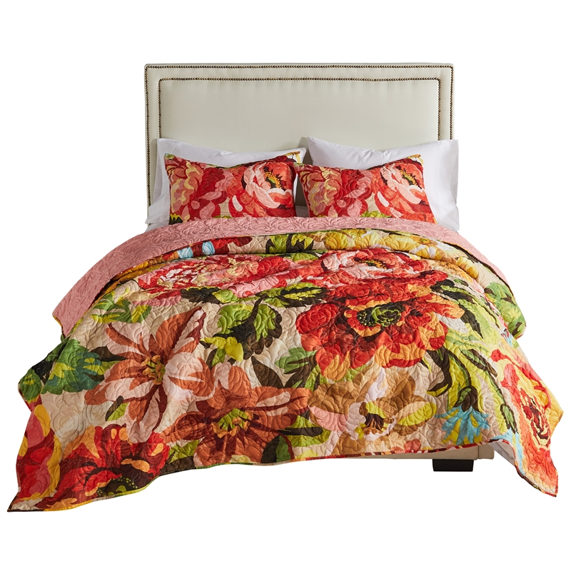 Pemberly Row Dahl 3-Piece King Quilt Set with Floral Design in Multicolor