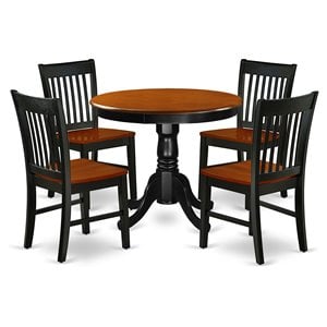 Pemberly Row 5-Piece Wood Dining Set with Round Table in Black/Cherry