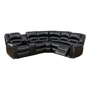 Pemberly Row Qox Power Reclining Sectional with USB and Storage in Black