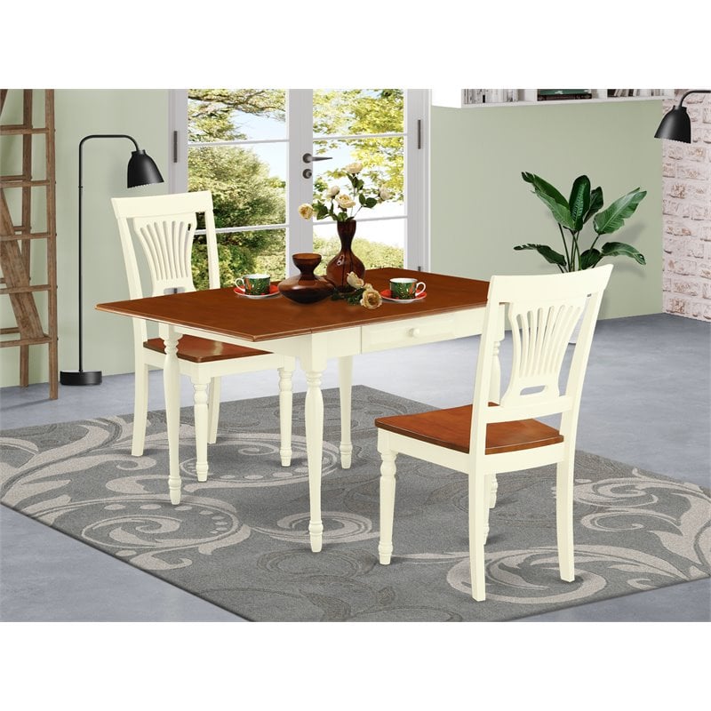 Pemberly Row 3-Piece Wood Dining Table Set in Buttermilk & Cherry Finish