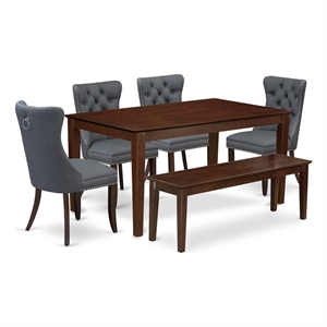 Pemberly Row 6-Piece Dining Table Set in Mahogany with Platinum Gray Seats