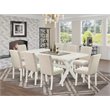 Pemberly Row 9-Piece Dining Set with Parson Chairs in Light Beige and Blue