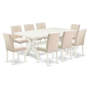 Pemberly Row 9-Piece Dining Set with Parson Chairs in Light Beige and Blue