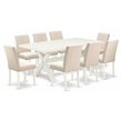 Pemberly Row 9-Piece Dining Set with Parson Chairs in Light Beige and Blue