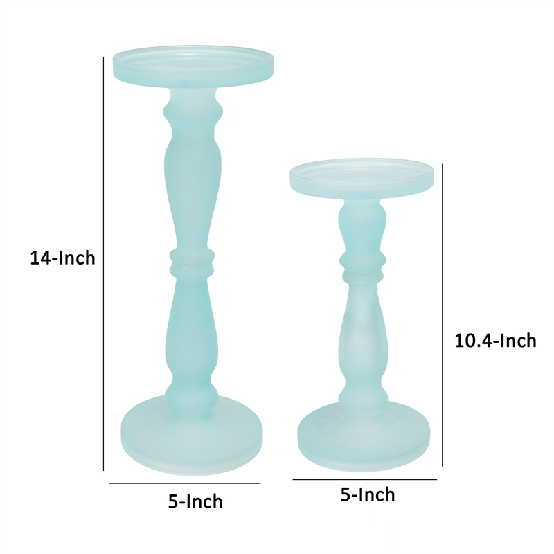 Pemberly Row Qui Pedestal Candle Holder Set of 2 in Blue Glass