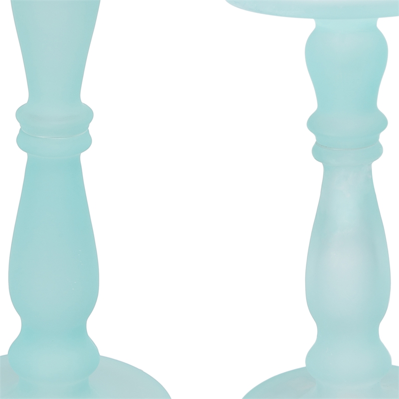 Pemberly Row Qui Pedestal Candle Holder Set of 2 in Blue Glass