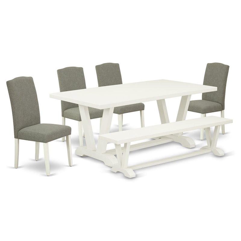 Pemberly Row 6-Piece Rubber Wood Dining Table Set in Linen White