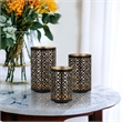 Pemberly Row Moroccan Lattice Lantern Candle Holders Set of 3 in Gold/Black