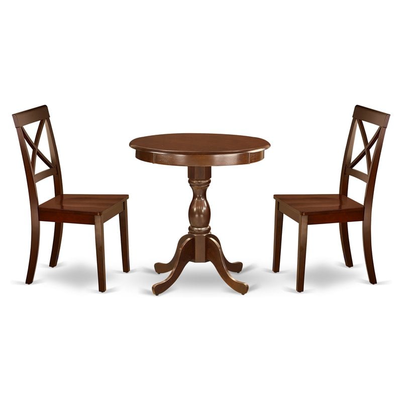 Pemberly Row 3-Piece Wood Dining Set with Round Table in Mahogany Finish