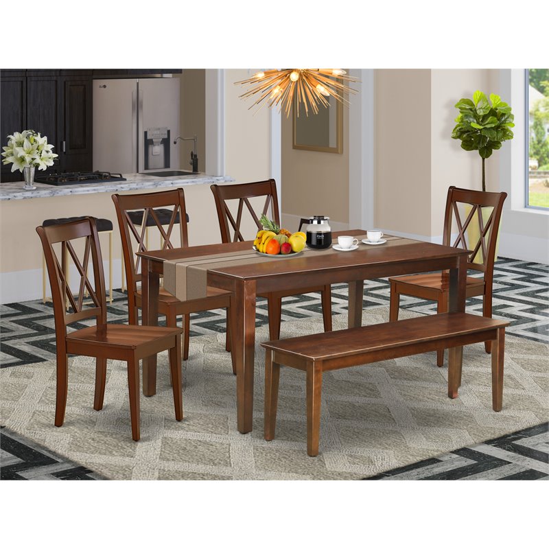 Pemberly Row 6-Piece Wood Dining Set with X-Back Chairs in Mahogany