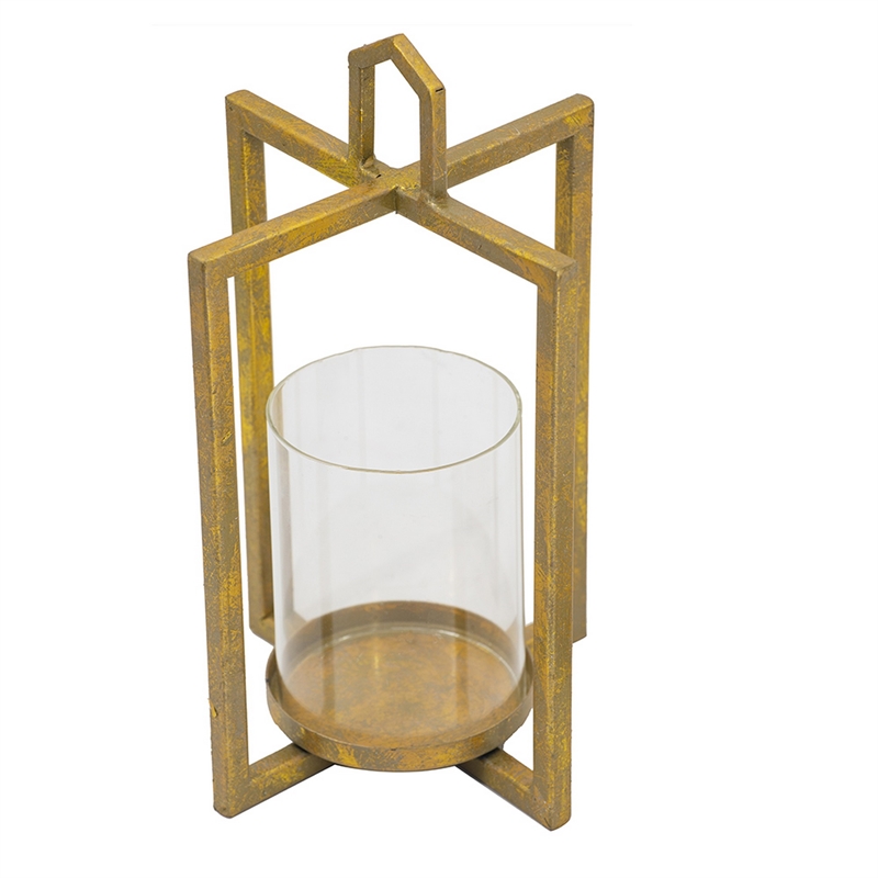 Pemberly Row Geometric Tea Light Lantern Set of 3 in Rustic Gold