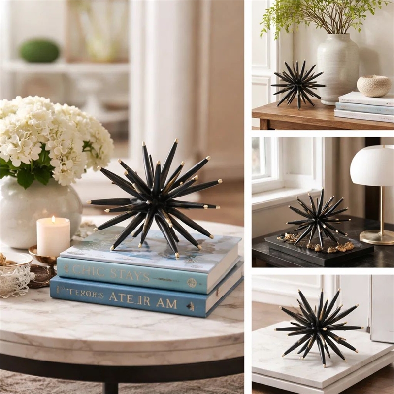 Pemberly Row Abstract Decorative Statuette Set of 3 in Black/Gold
