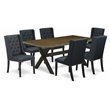 Pemberly Row 7-Piece Dining Set with Fabric Seats in Black Finish