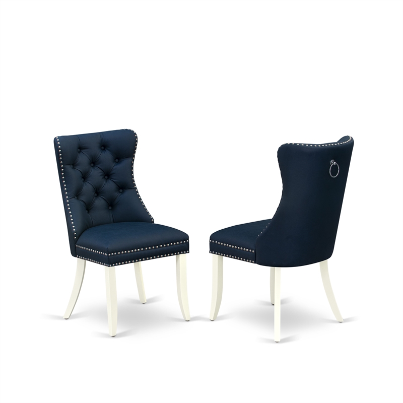 Pemberly Row 3-Piece Faux Leather Dining Set in Linen White/Navy
