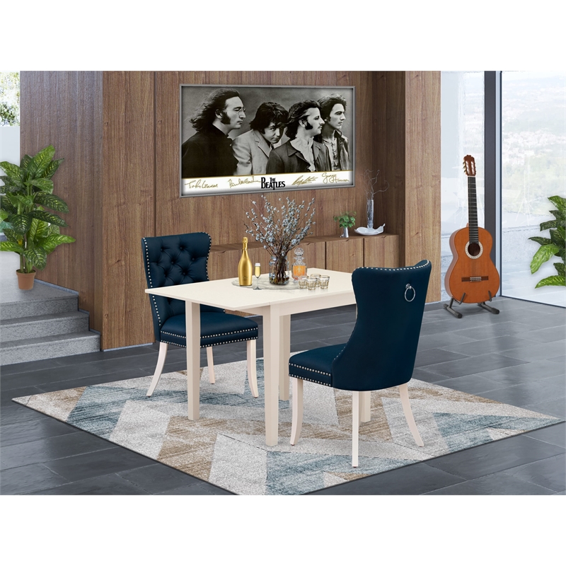 Pemberly Row 3-Piece Faux Leather Dining Set in Linen White/Navy