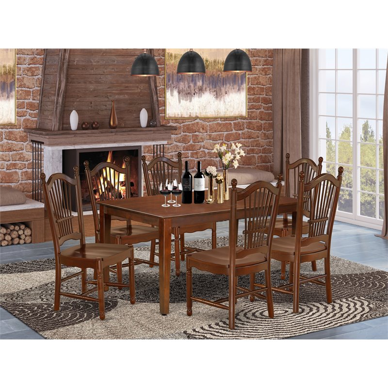 Pemberly Row 7-Piece Wood Dining Table Set in Mahogany Finish