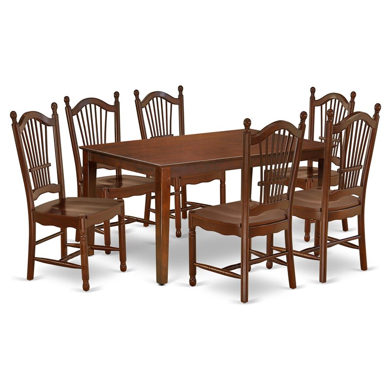 Pemberly Row 7-Piece Wood Dining Table Set in Mahogany Finish
