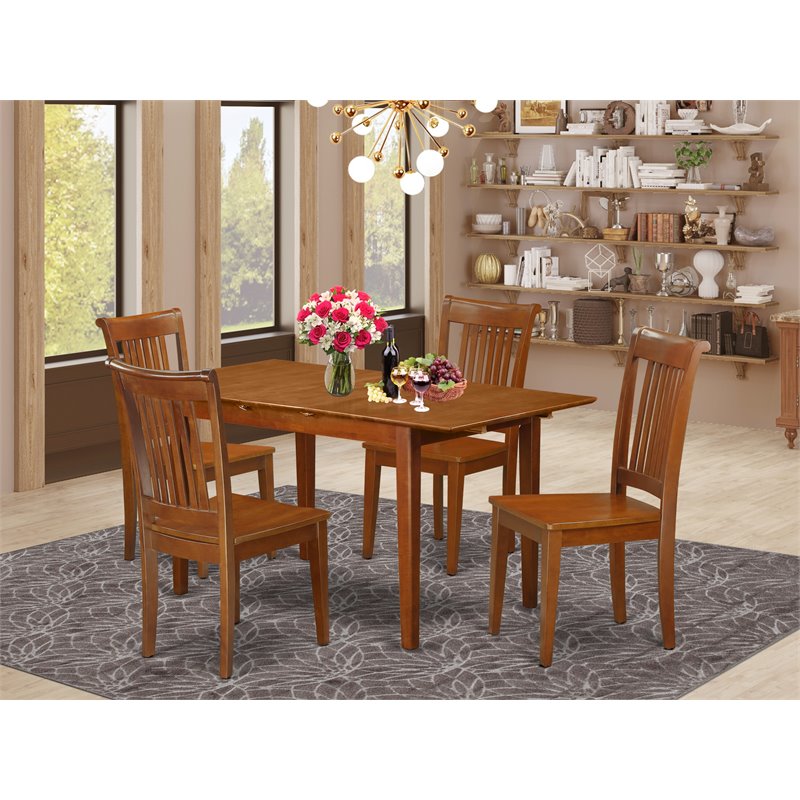 Pemberly Row 5-Piece Wood Table and Dining Chair Set in Saddle Brown