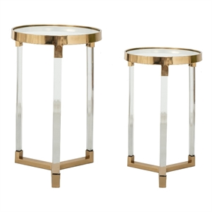 Pemberly Row Glass Accent Table Set of 2 with Acrylic Legs in Gold