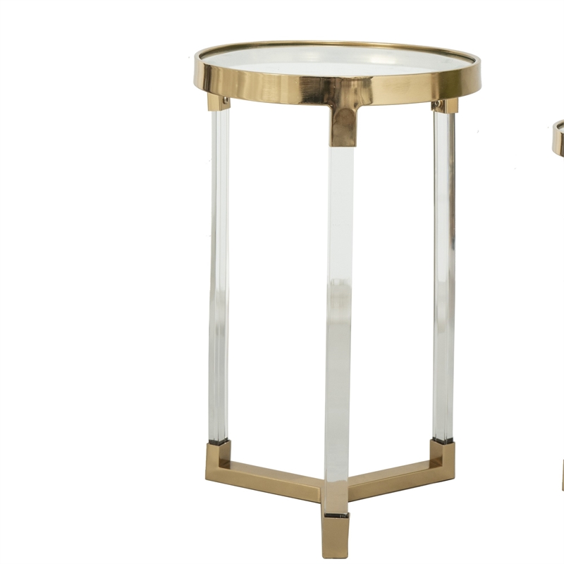 Pemberly Row Glass Accent Table Set of 2 with Acrylic Legs in Gold