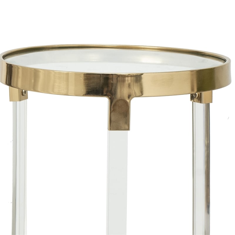 Pemberly Row Glass Accent Table Set of 2 with Acrylic Legs in Gold