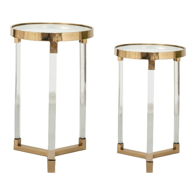 Pemberly Row Glass Accent Table Set of 2 with Acrylic Legs in Gold