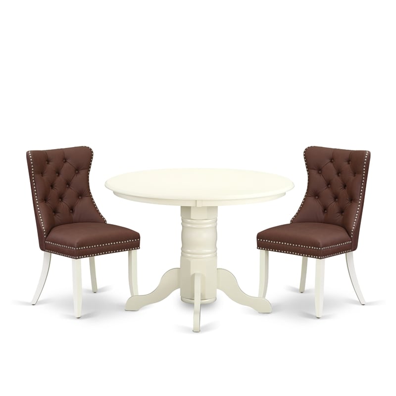 Pemberly Row 3-Piece Rubberwood Round Kitchen Set in White and Burgundy
