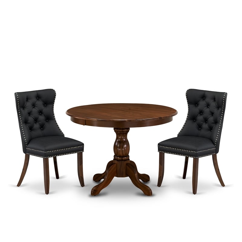 Pemberly Row 3-Piece Asian Wood Dining Set in Dark Gray/Antique Walnut