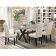 Pemberly Row 7-Piece Wood Dining Set with Linen Chairs in Dark Brown