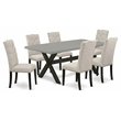 Pemberly Row 7-Piece Wood Dining Set with Linen Chairs in Dark Brown