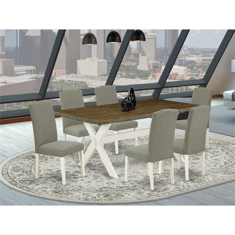 Pemberly Row 7-Piece Wood Dining Set in Linen White and Dark Shitake