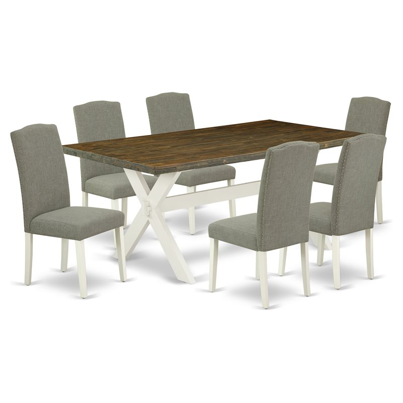 Pemberly Row 7-Piece Wood Dining Set in Linen White and Dark Shitake