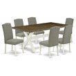 Pemberly Row 7-Piece Wood Dining Set in Linen White and Dark Shitake