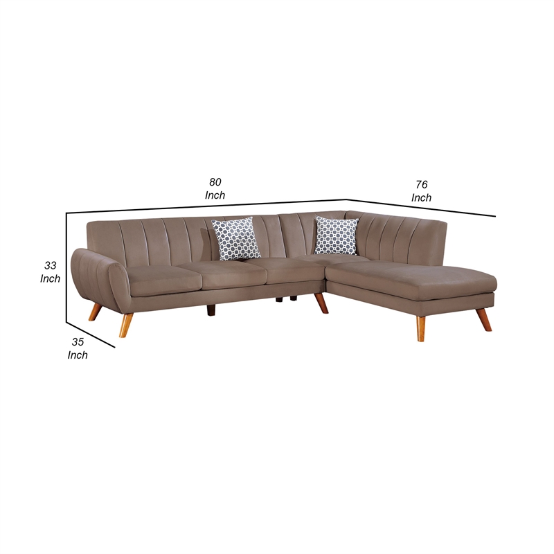 Pemberly Row Lynn 2-Piece Sectional Sofa Set with Chaise in Brown Velvet