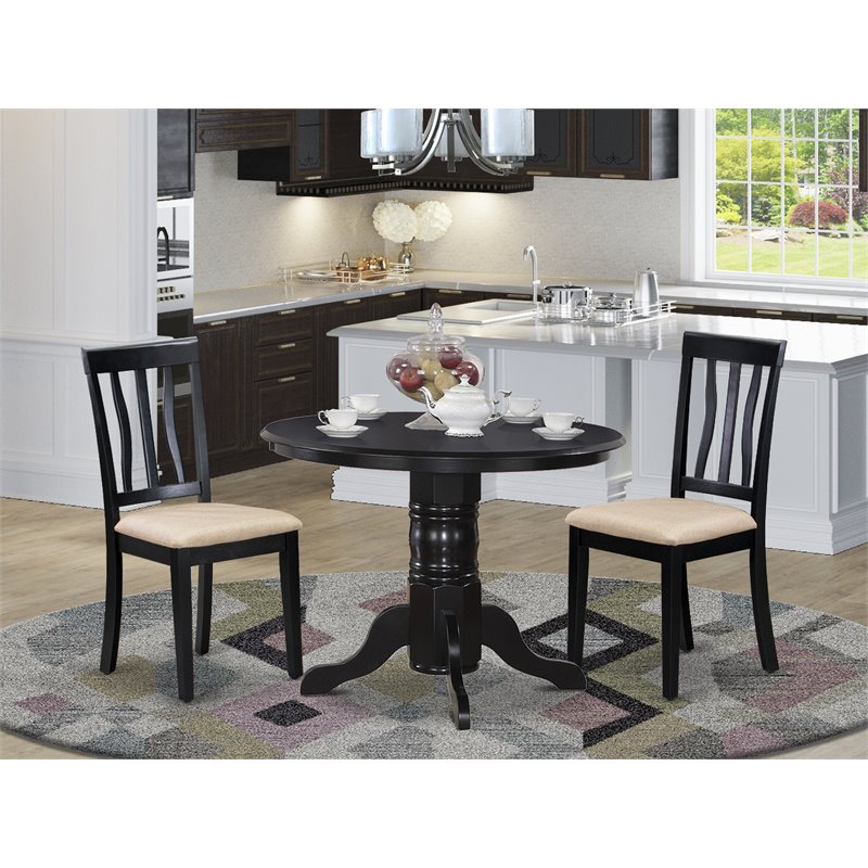 Pemberly Row 3-Piece Round Extendable Wood Dining Set in Black