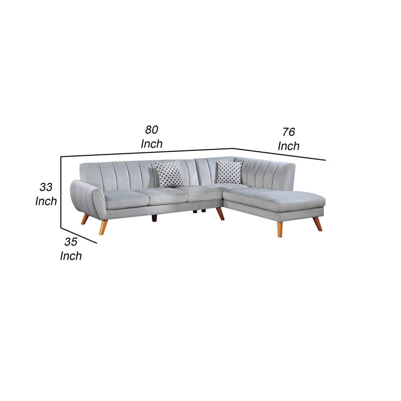 Pemberly Row Lynn 2-Piece Sectional Sofa with Chaise in Light Gray Velvet