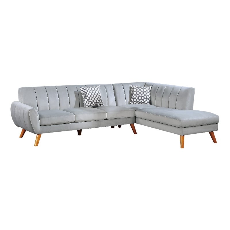 Pemberly Row Lynn 2-Piece Sectional Sofa with Chaise in Light Gray Velvet