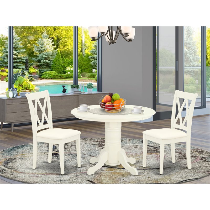 Pemberly Row 3-Piece Round Wood Dining Set in Linen White Finish