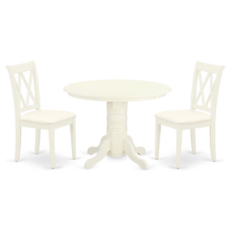 Pemberly Row 3-Piece Round Wood Dining Set in Linen White Finish
